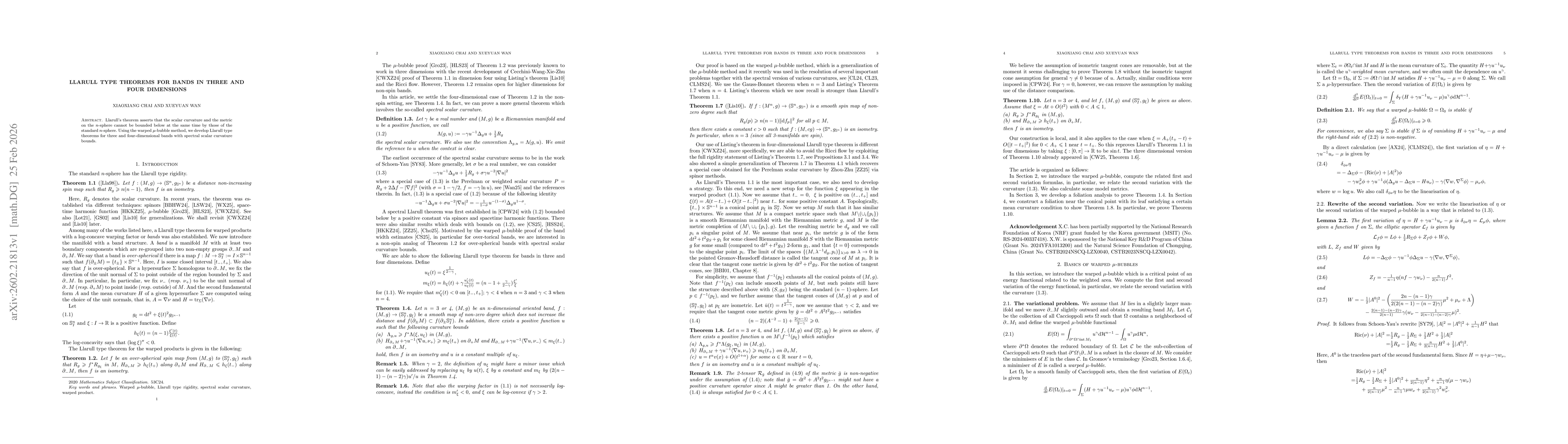 Thumbnail for Llarull type theorems for bands in Three and Four dimensions