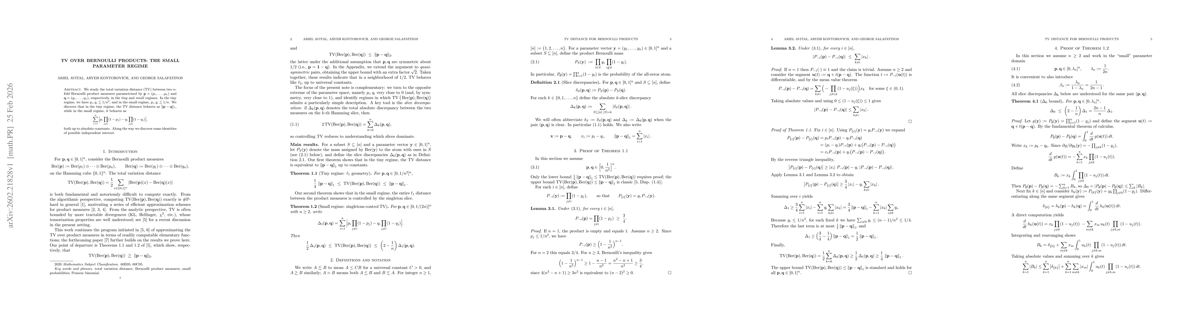Thumbnail for TV over Bernoulli products: the small parameter regime