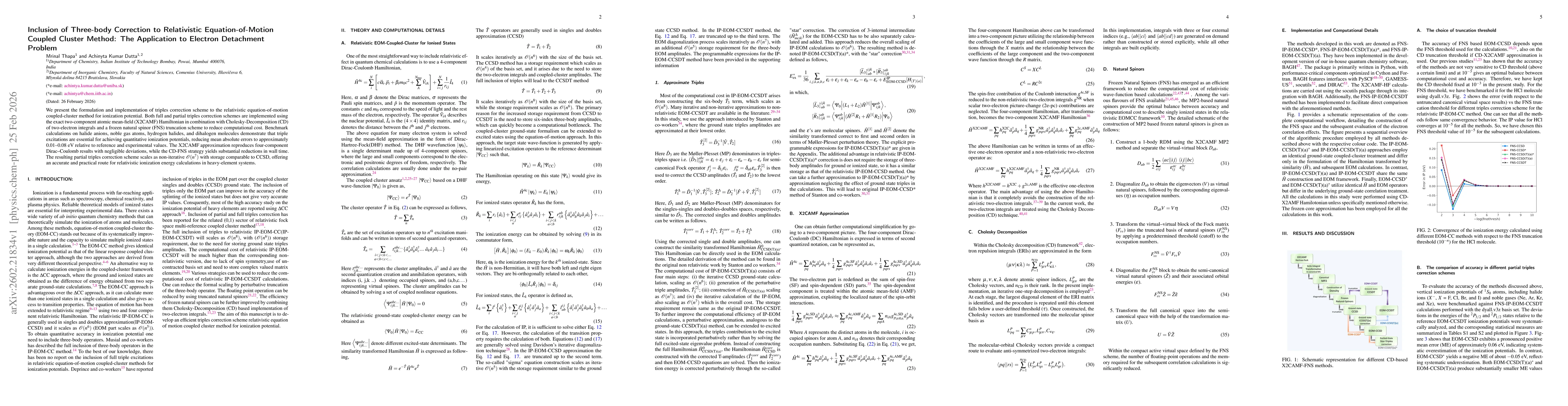 Thumbnail for Inclusion of Three-body Correction to Relativistic Equation-of-Motion Coupled Cluster Method: The Application to Electron Detachment Problem
