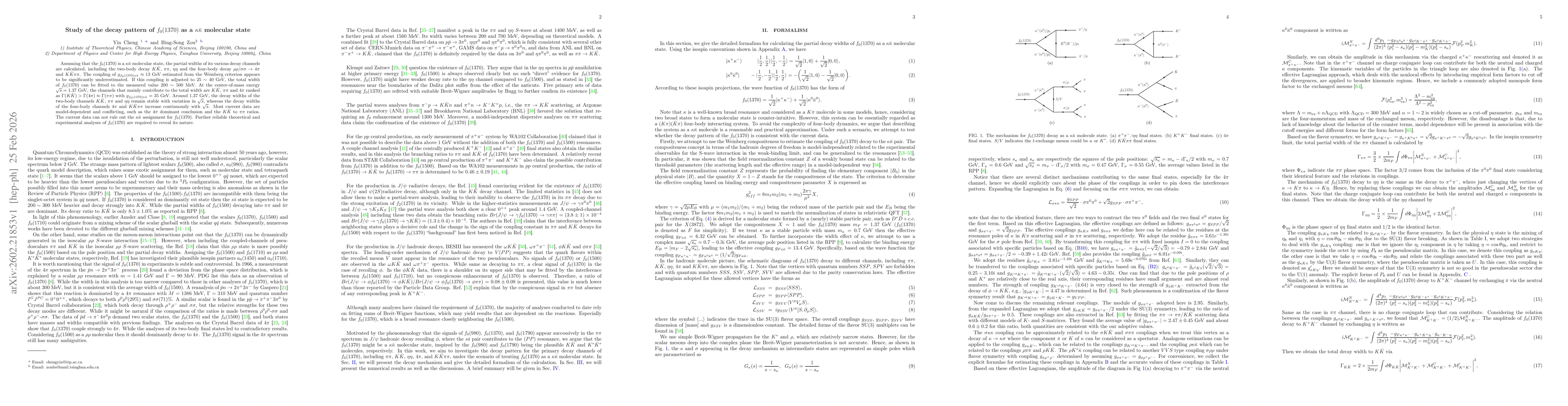 Thumbnail for Study of the decay pattern of $f_0 (1370)$ as a $κ\bar{κ}$ molecular state