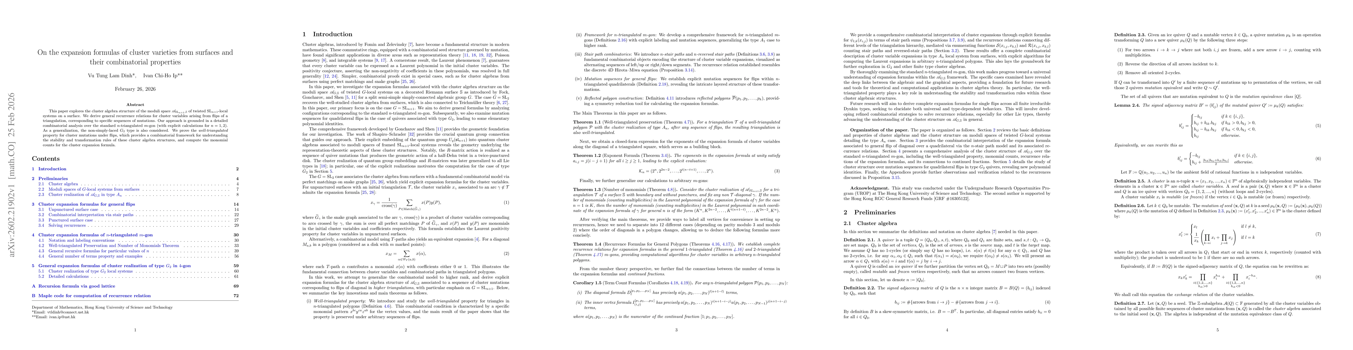 Thumbnail for On the expansion formulas of cluster varieties from surfaces and their combinatorial properties