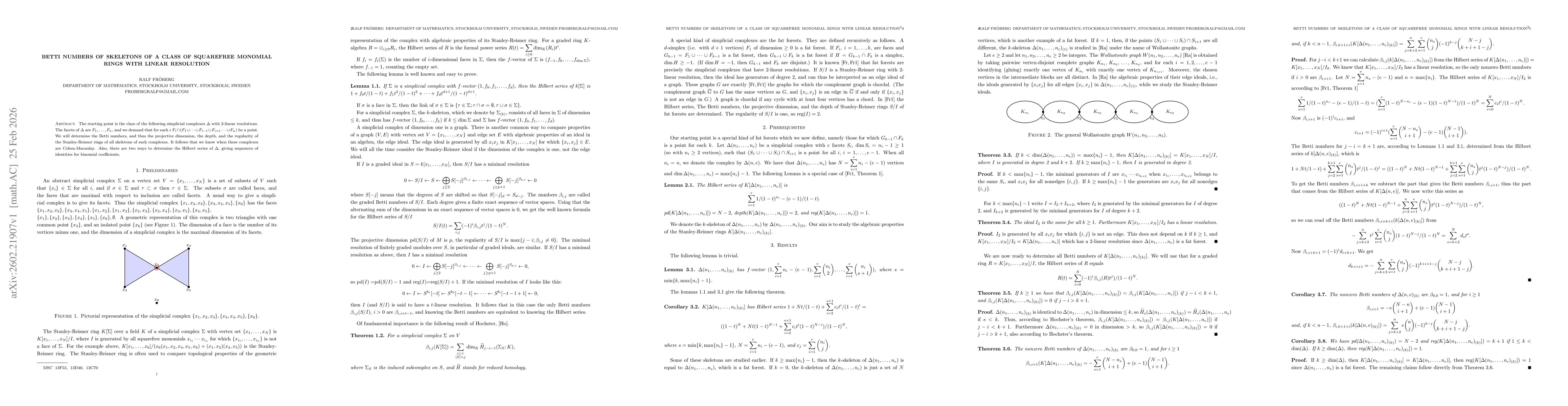Thumbnail for Betti numbers of skeletons of a class of squarefree monomial rings with l,inear resolution