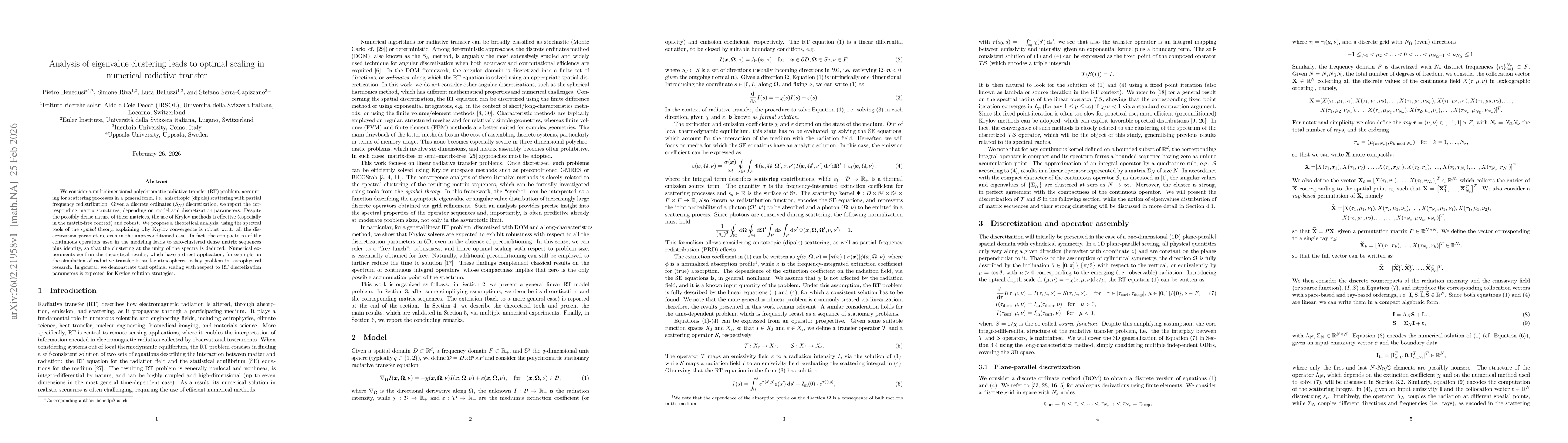 Thumbnail for Analysis of eigenvalue clustering leads to optimal scaling in numerical radiative transfer