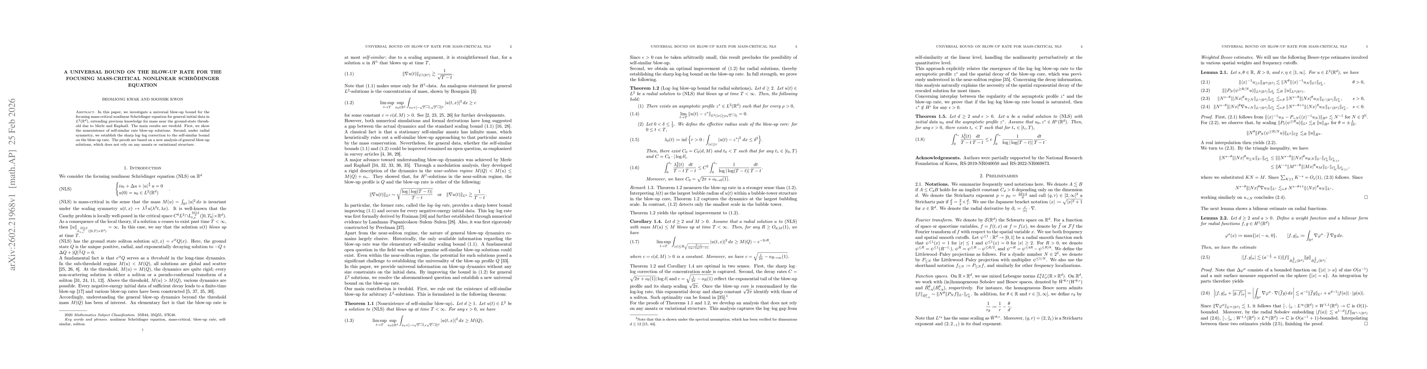 Thumbnail for A universal bound on the blow-up rate for the focusing mass-critical nonlinear Schrödinger equation