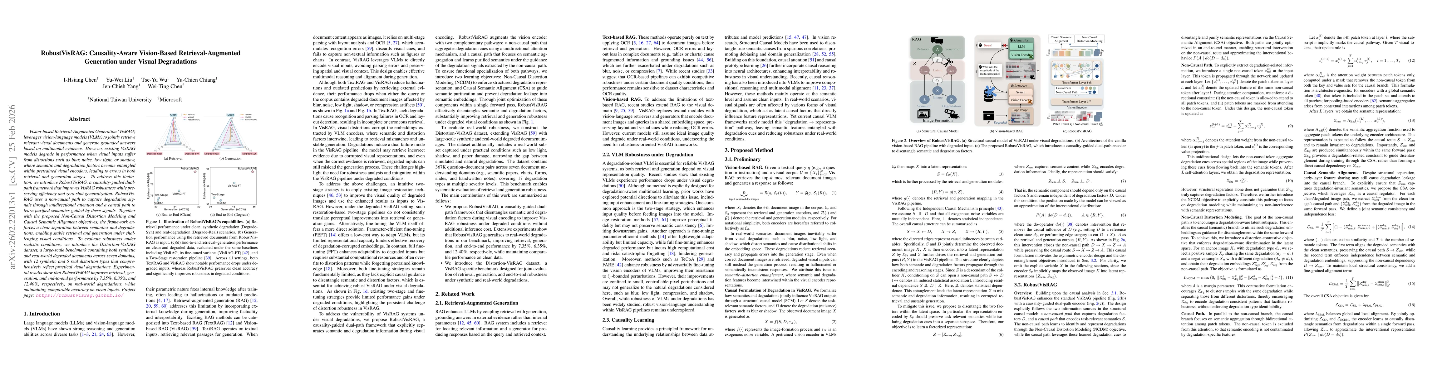 Thumbnail for RobustVisRAG: Causality-Aware Vision-Based Retrieval-Augmented Generation under Visual Degradations