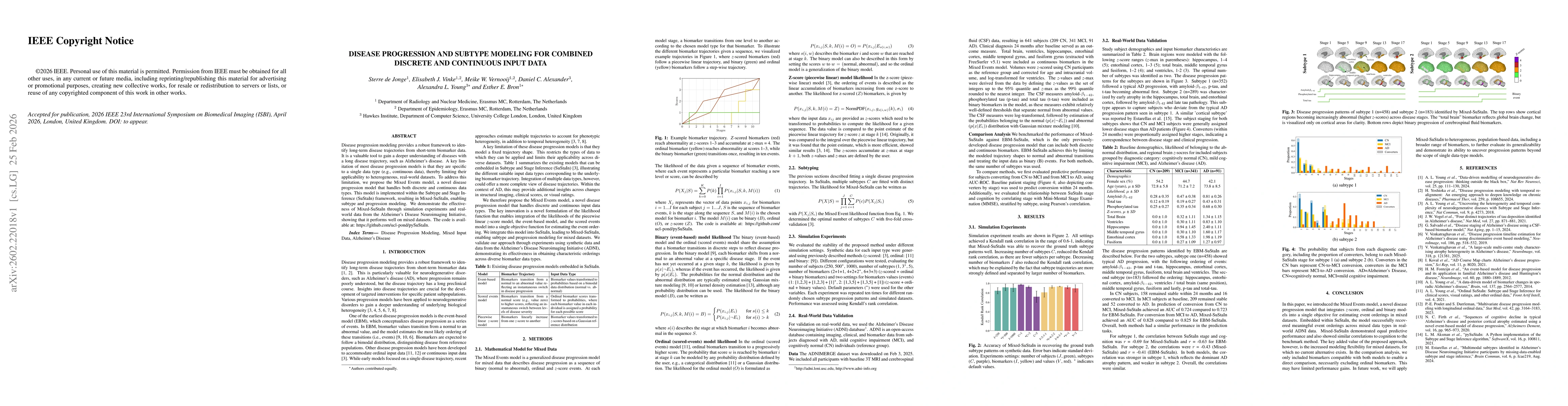 Thumbnail for Disease Progression and Subtype Modeling for Combined Discrete and Continuous Input Data