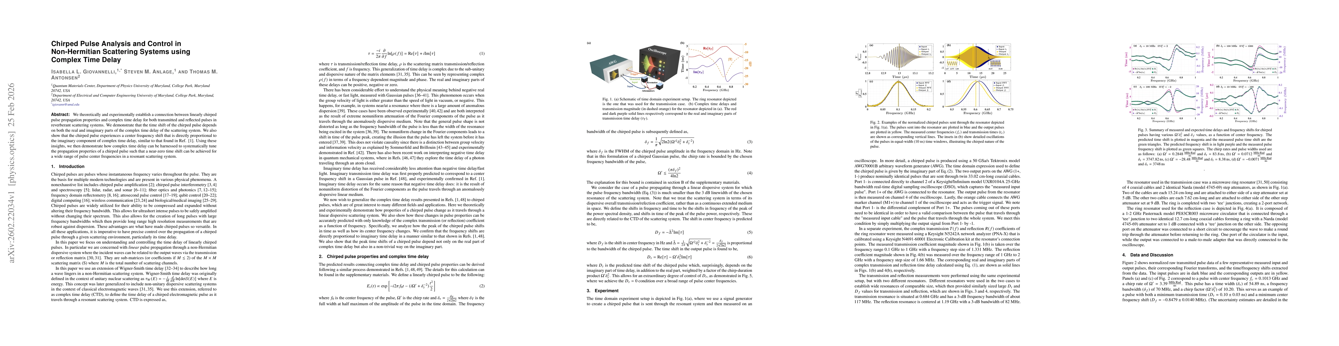 Thumbnail for Chirped Pulse Analysis and Control in Non-Hermitian Scattering Systems using Complex Time Delay