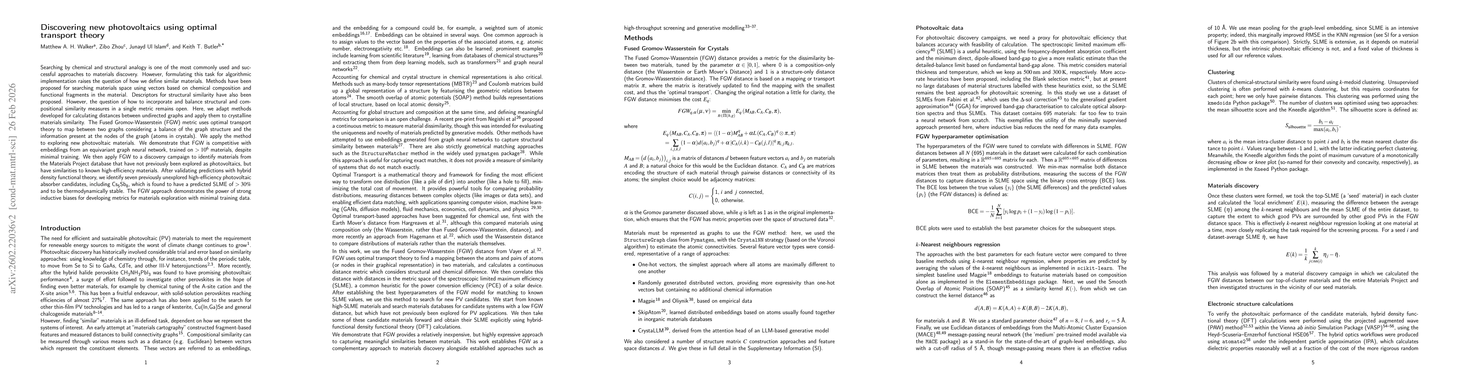 Thumbnail for Discovering new photovoltaics using optimal transport theory