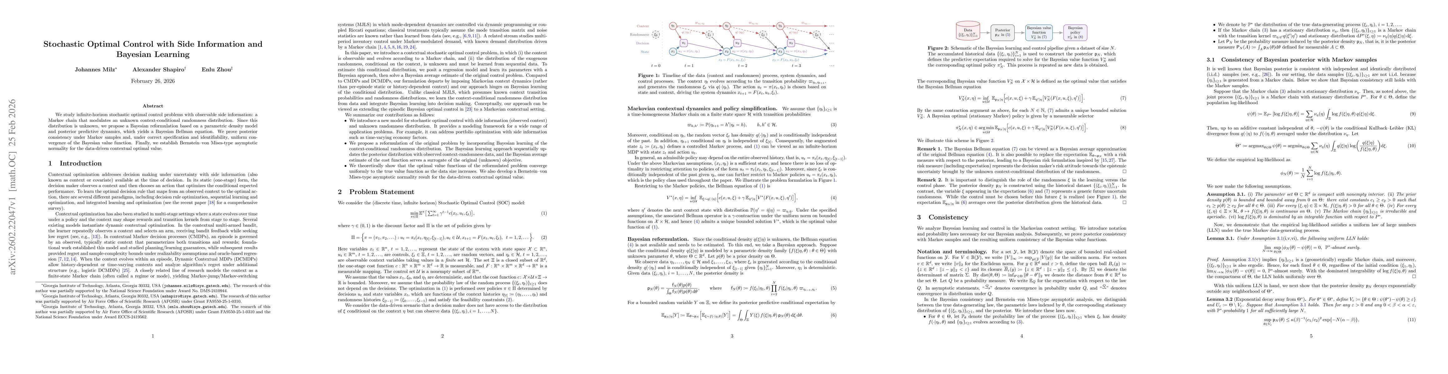 Thumbnail for Stochastic Optimal Control with Side Information and Bayesian Learning