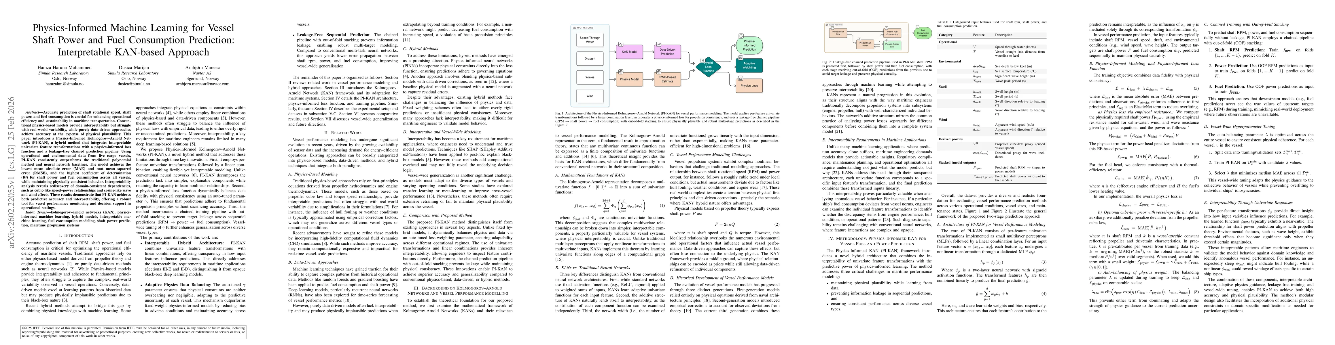 Thumbnail for Physics-Informed Machine Learning for Vessel Shaft Power and Fuel Consumption Prediction: Interpretable KAN-based Approach