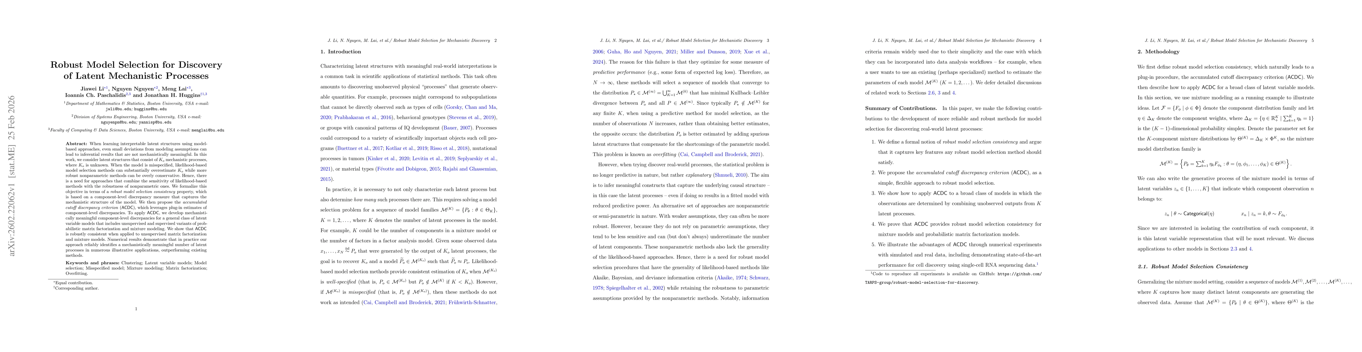 Thumbnail for Robust Model Selection for Discovery of Latent Mechanistic Processes
