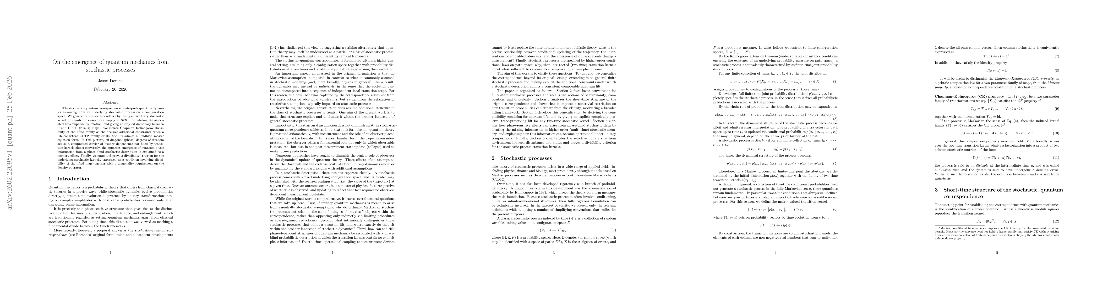 Thumbnail for On the emergence of quantum mechanics from stochastic processes