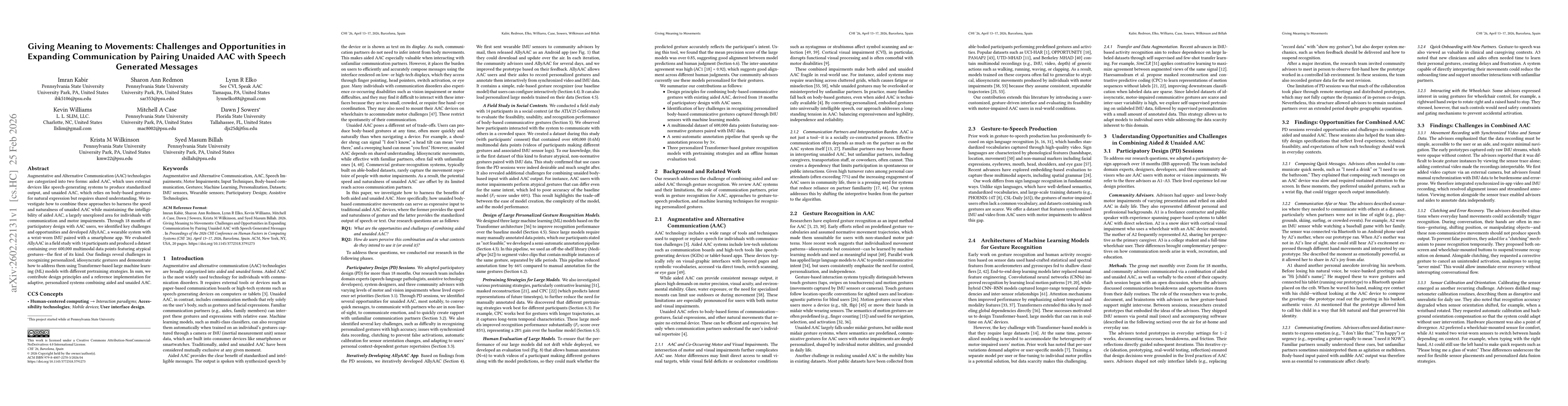 Thumbnail for Giving Meaning to Movements: Challenges and Opportunities in Expanding Communication by Pairing Unaided AAC with Speech Generated Messages