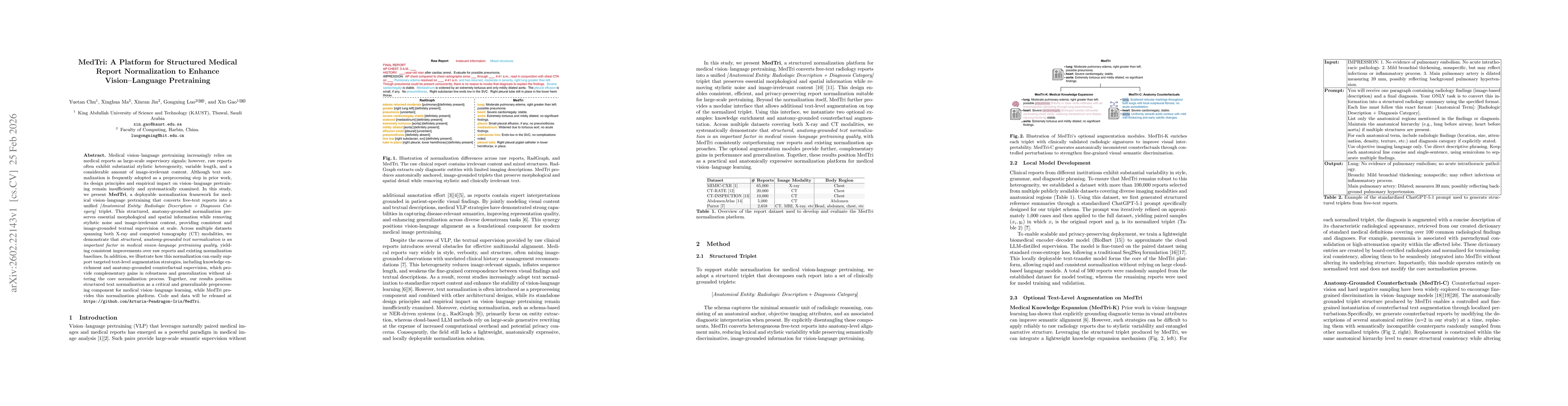 Thumbnail for MedTri: A Platform for Structured Medical Report Normalization to Enhance Vision-Language Pretraining