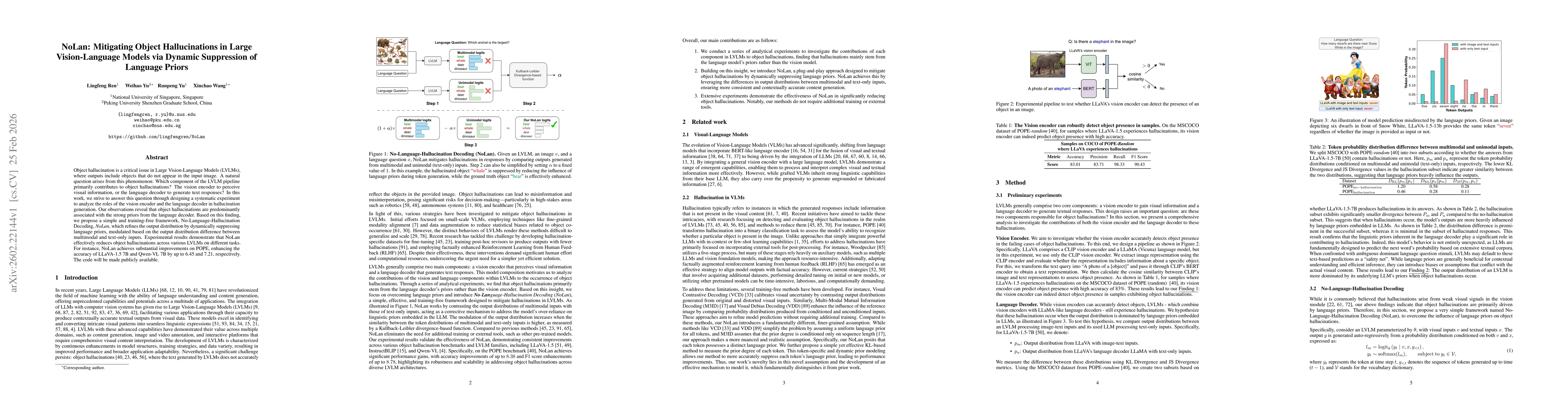 Thumbnail for NoLan: Mitigating Object Hallucinations in Large Vision-Language Models via Dynamic Suppression of Language Priors