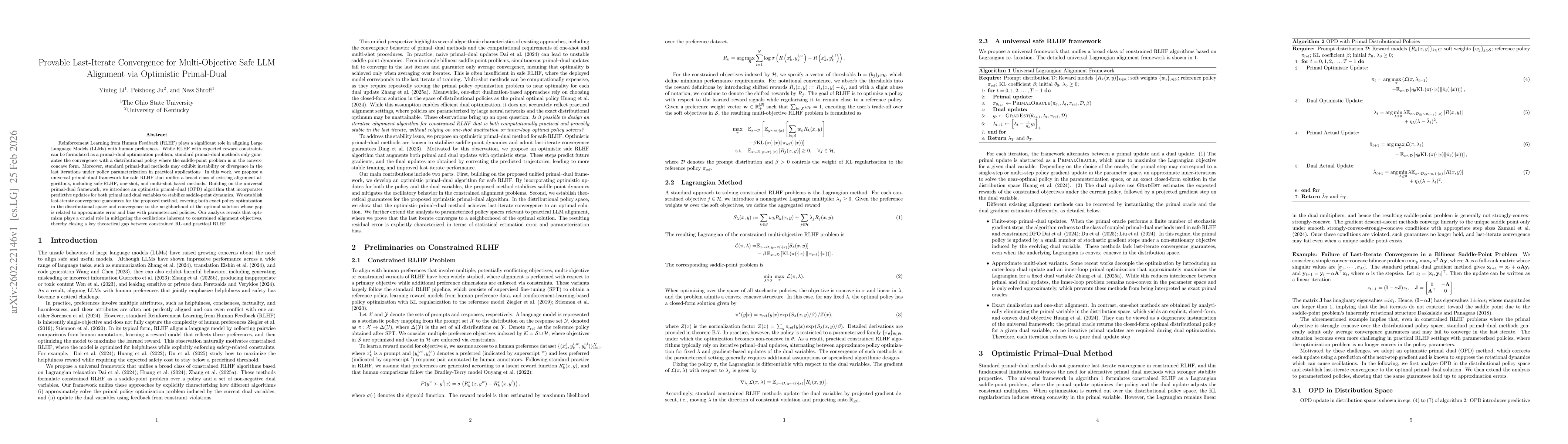 Thumbnail for Provable Last-Iterate Convergence for Multi-Objective Safe LLM Alignment via Optimistic Primal-Dual