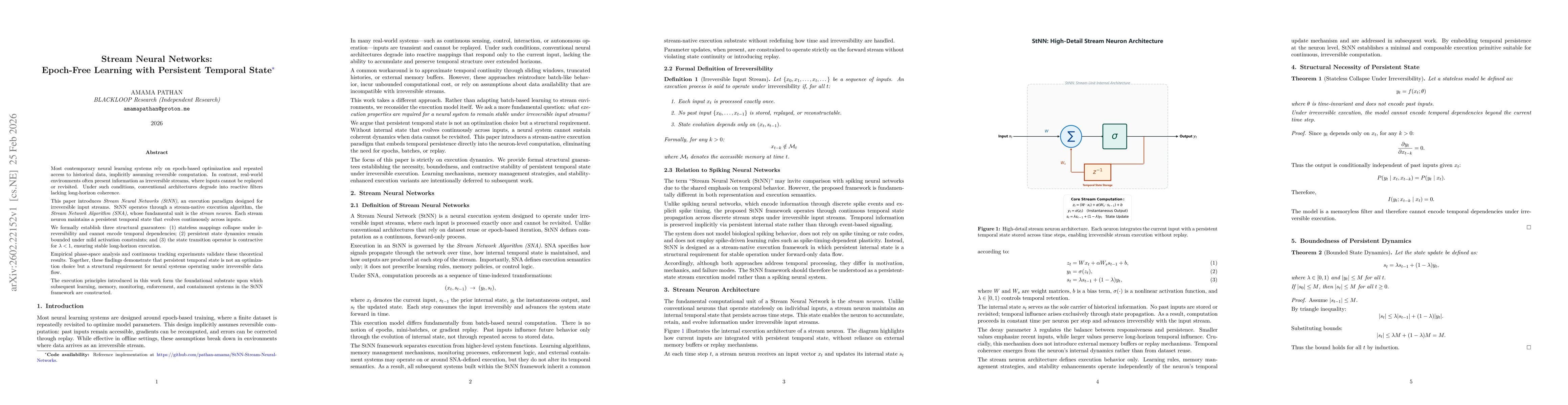 Thumbnail for Stream Neural Networks: Epoch-Free Learning with Persistent Temporal State