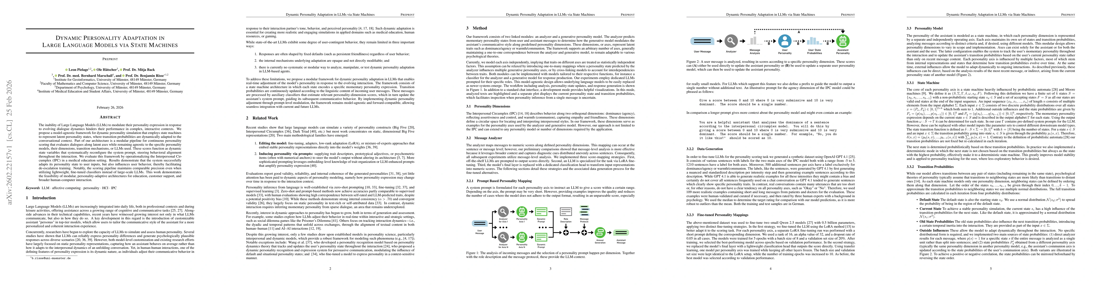 Thumbnail for Dynamic Personality Adaptation in Large Language Models via State Machines