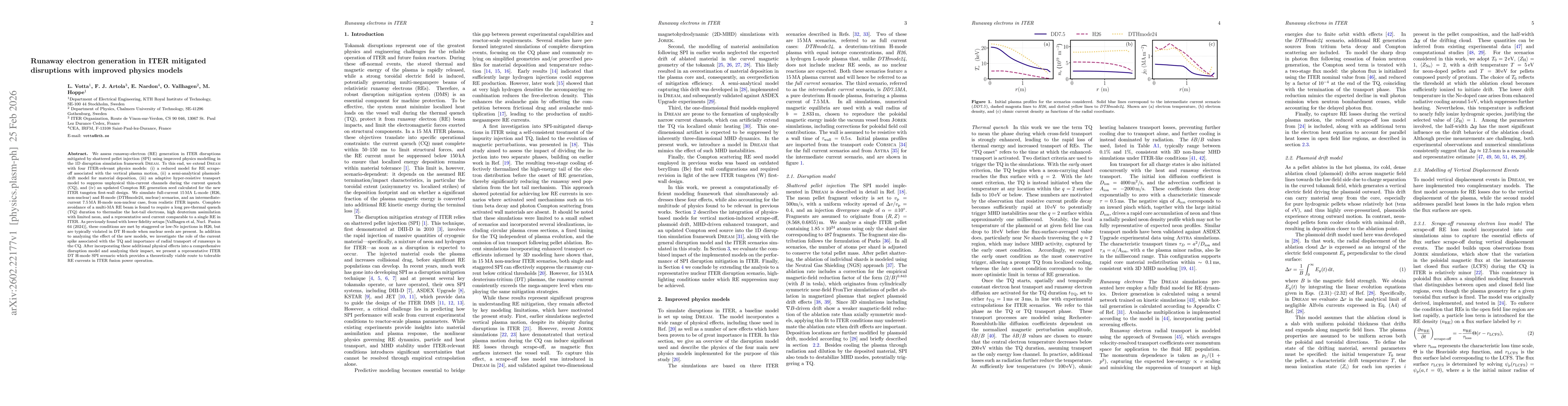 Thumbnail for Runaway electron generation in ITER mitigated disruptions with improved physics models