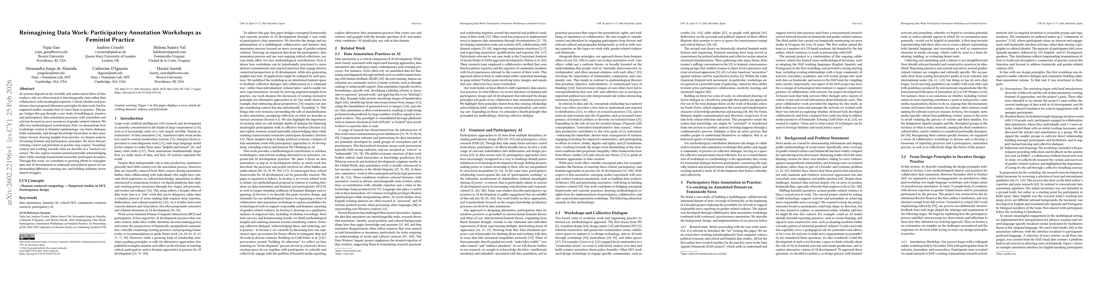 Thumbnail for Reimagining Data Work: Participatory Annotation Workshops as Feminist Practice