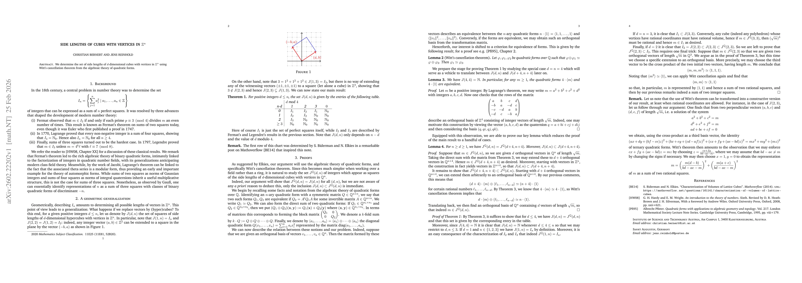 Thumbnail for Side lengths of cubes with vertices in $\mathbb Z^n$