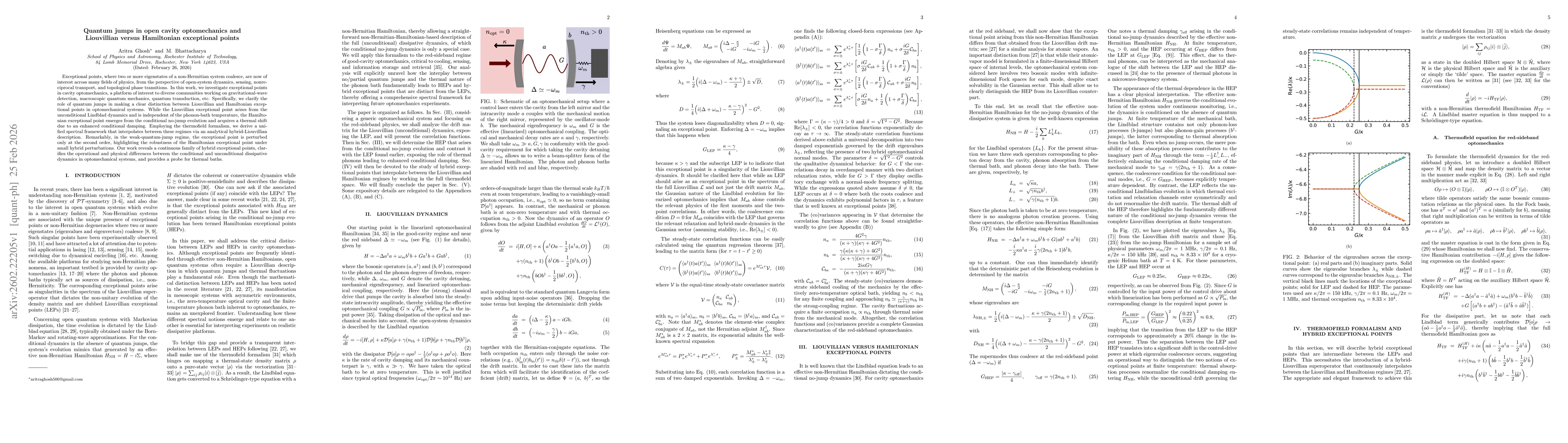 Thumbnail for Quantum jumps in open cavity optomechanics and Liouvillian versus Hamiltonian exceptional points