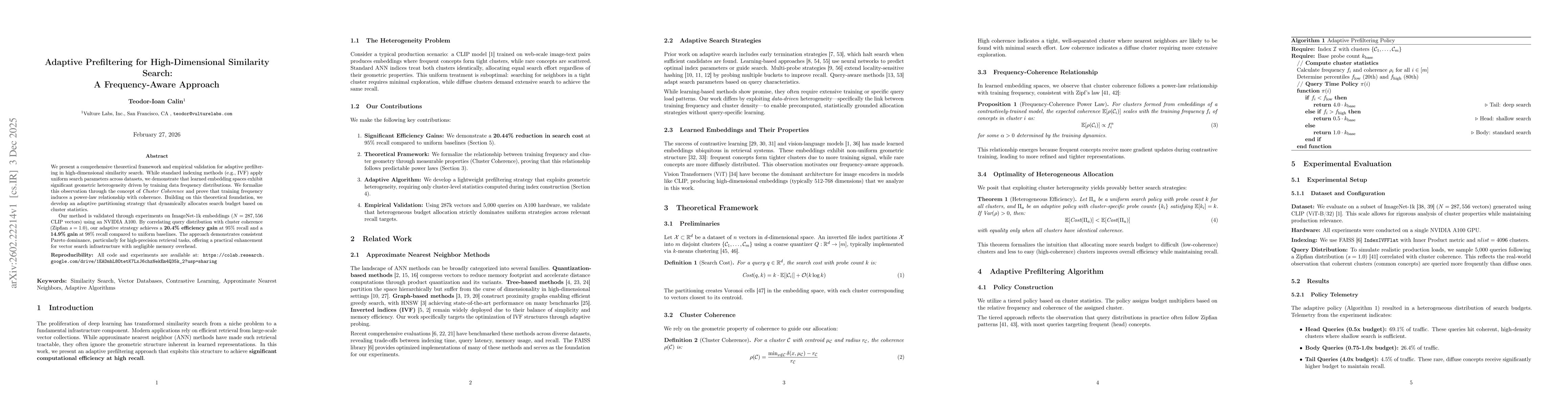 Thumbnail for Adaptive Prefiltering for High-Dimensional Similarity Search: A Frequency-Aware Approach