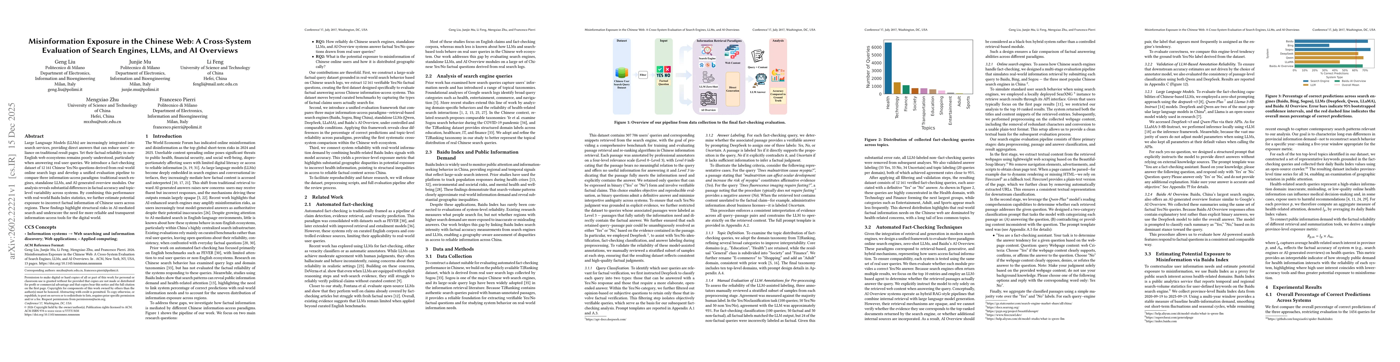 Thumbnail for Misinformation Exposure in the Chinese Web: A Cross-System Evaluation of Search Engines, LLMs, and AI Overviews