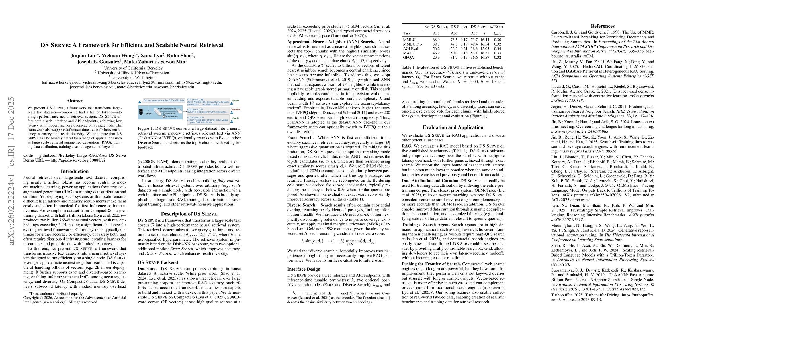 Thumbnail for DS SERVE: A Framework for Efficient and Scalable Neural Retrieval
