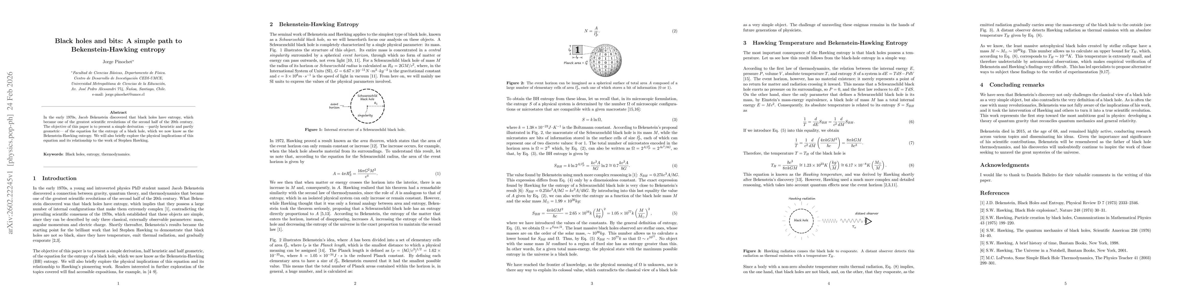 Thumbnail for Black holes and bits: A simple path to Bekenstein-Hawking entropy