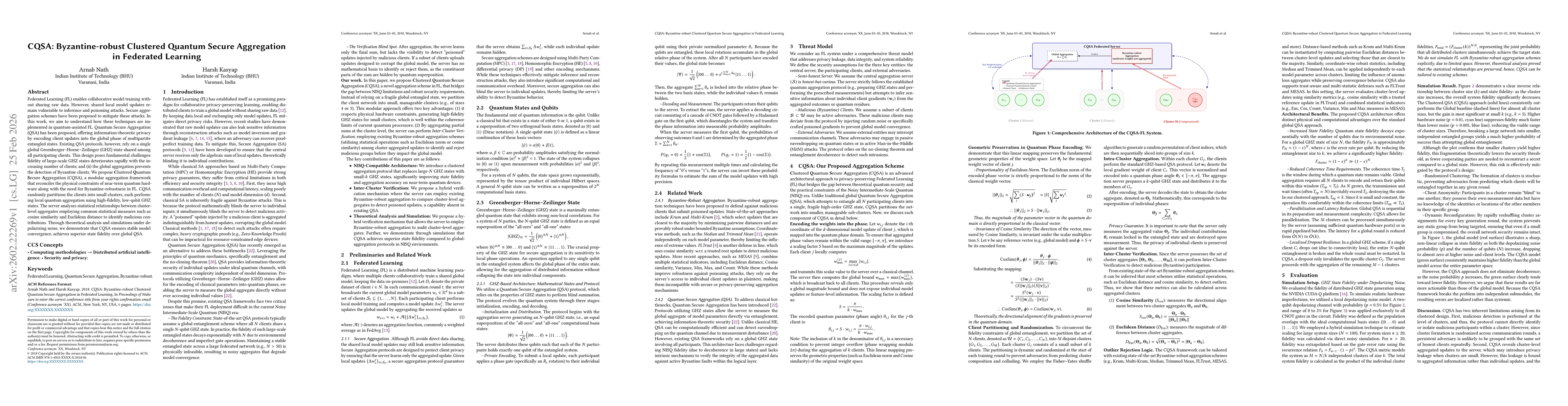 Thumbnail for CQSA: Byzantine-robust Clustered Quantum Secure Aggregation in Federated Learning