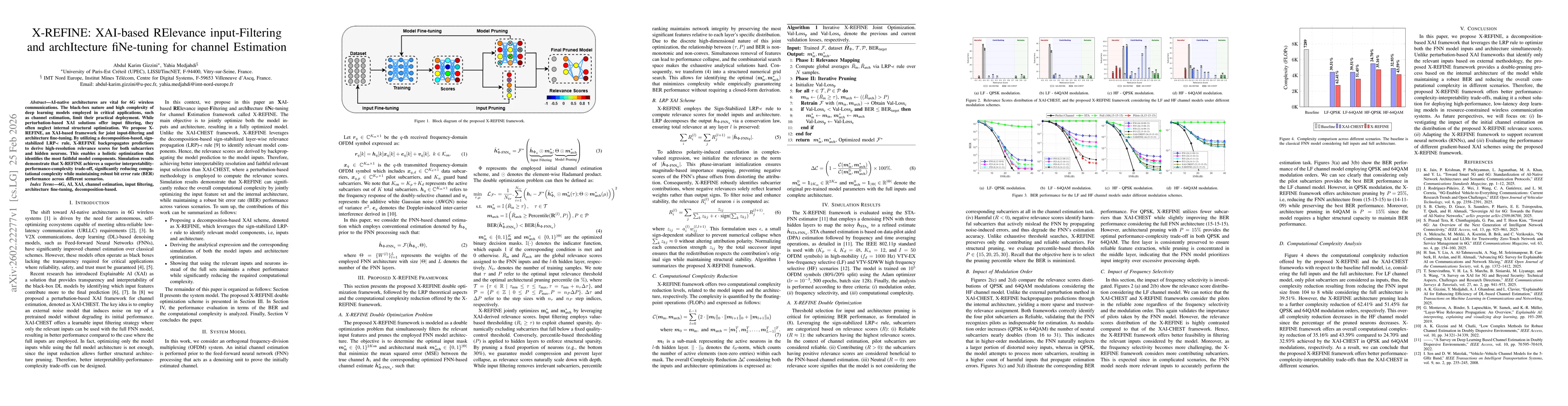 Thumbnail for X-REFINE: XAI-based RElevance input-Filtering and archItecture fiNe-tuning for channel Estimation