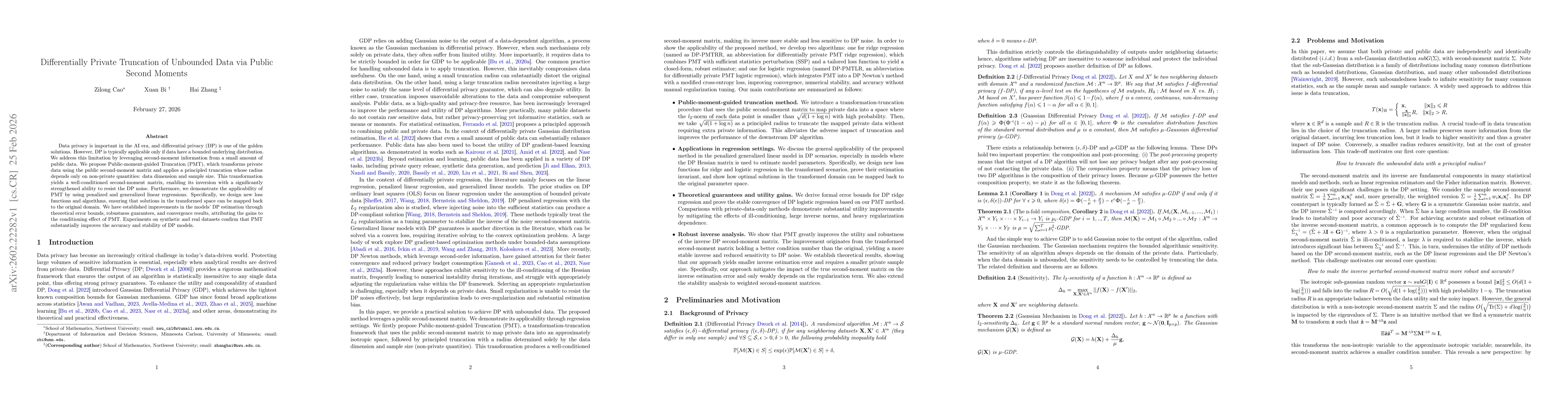 Thumbnail for Differentially Private Truncation of Unbounded Data via Public Second Moments