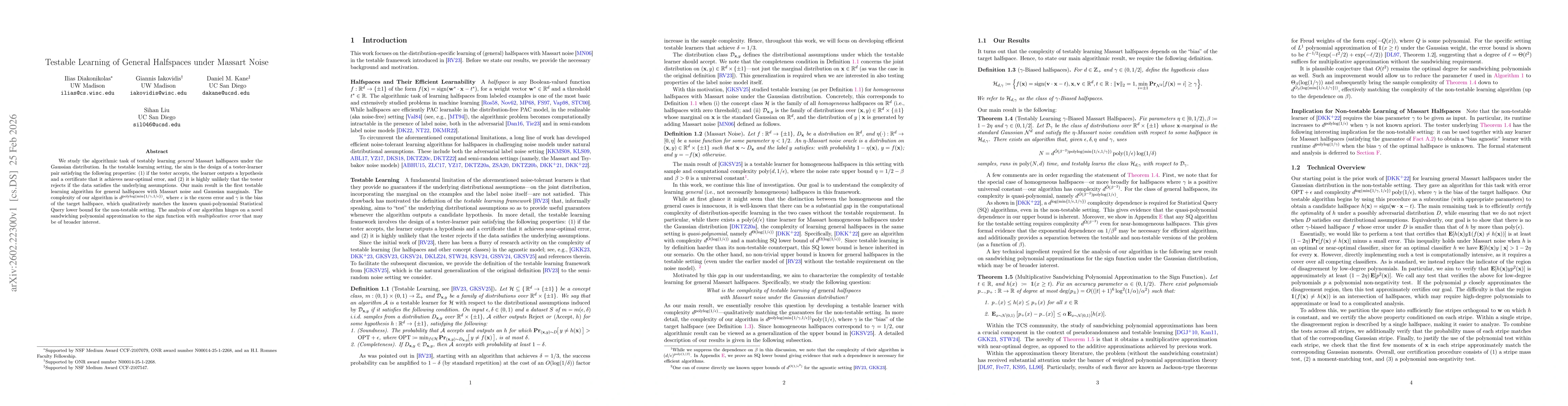 Thumbnail for Testable Learning of General Halfspaces under Massart Noise