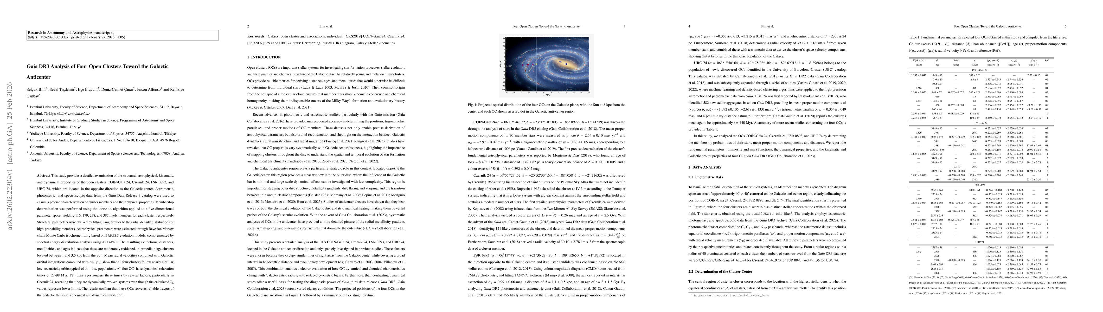 Thumbnail for Gaia DR3 Analysis of Four Open Clusters Toward the Galactic Anticenter
