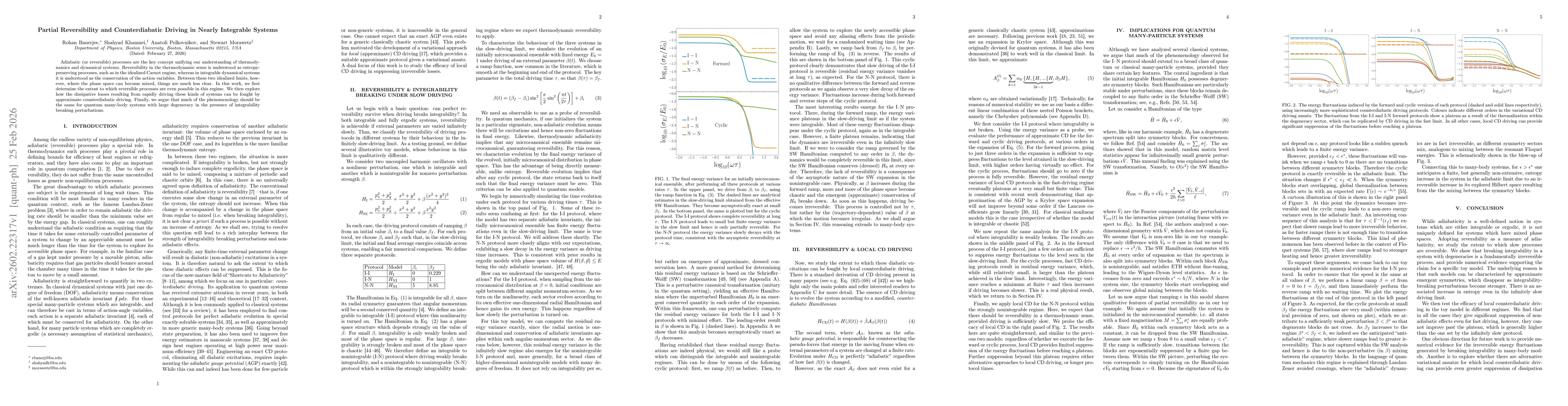 Thumbnail for Partial Reversibility and Counterdiabatic Driving in Nearly Integrable Systems