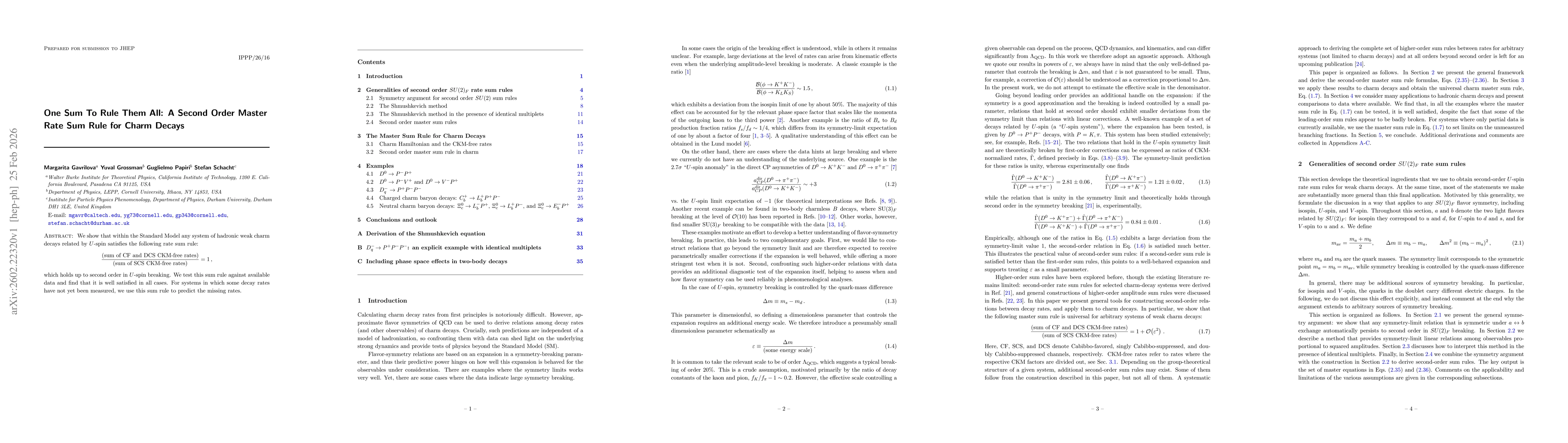 Thumbnail for One Sum To Rule Them All: A Second Order Master Rate Sum Rule for Charm Decays