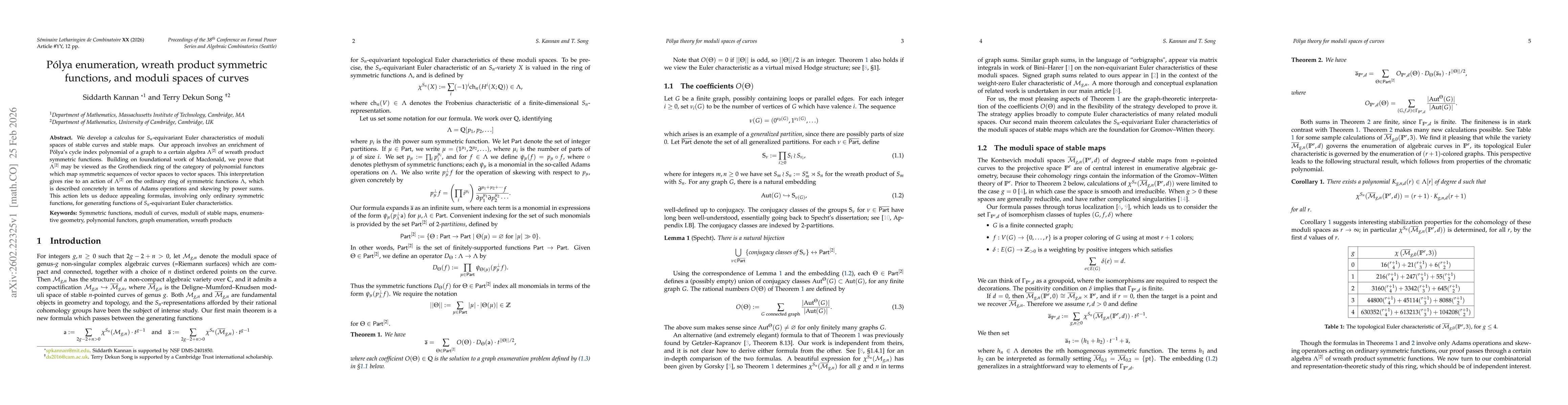 Thumbnail for Pólya enumeration, wreath product symmetric functions, and moduli spaces of curves