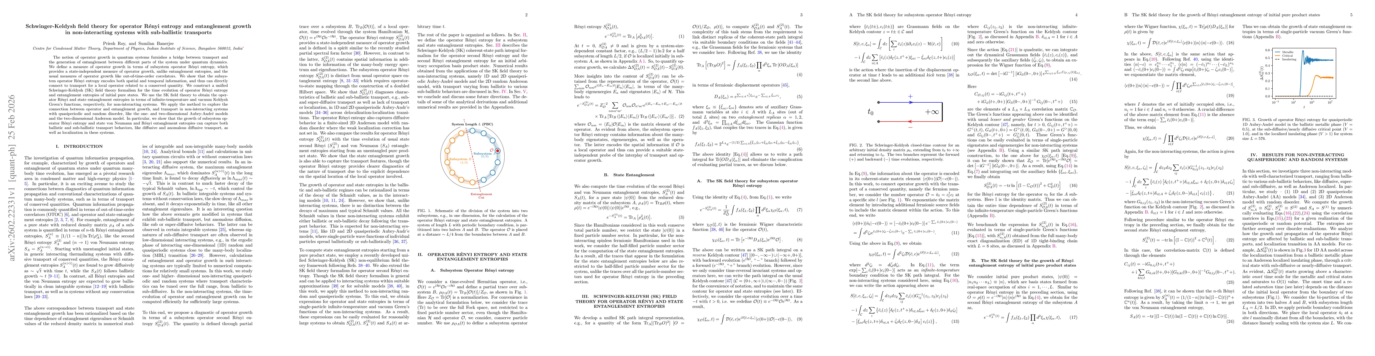 Thumbnail for Schwinger-Keldysh field theory for operator Rényi entropy and entanglement growth in non-interacting systems with sub-ballistic transports