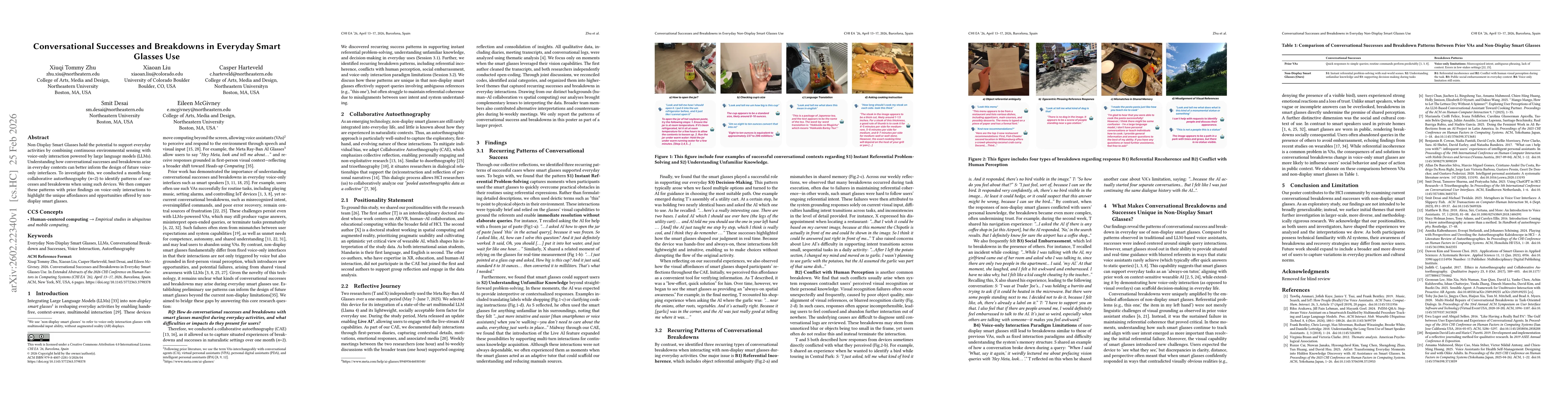 Thumbnail for Conversational Successes and Breakdowns in Everyday Non-Display Smart Glasses Use
