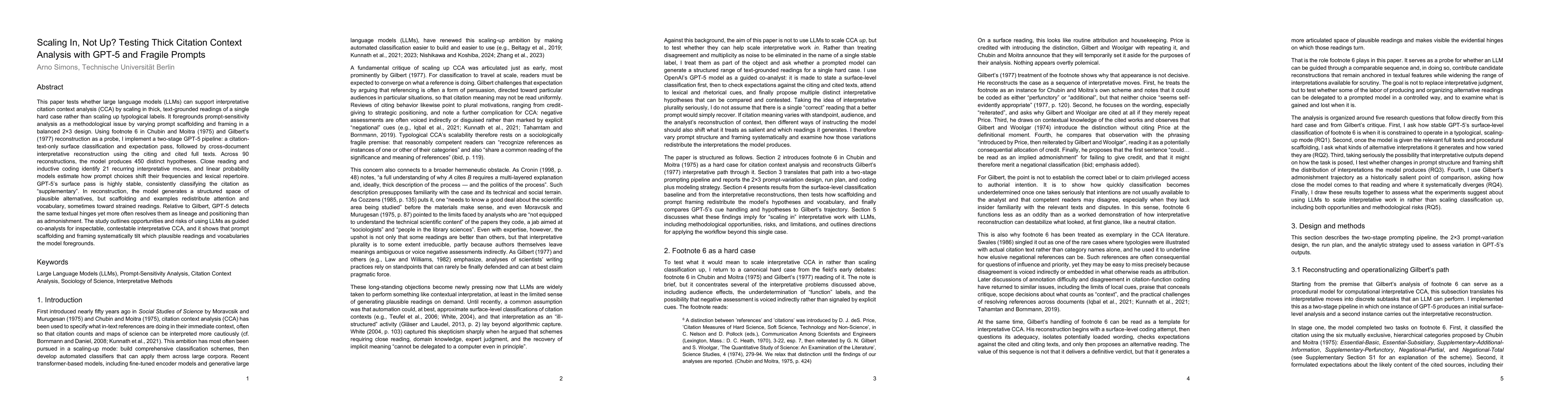 Thumbnail for Scaling In, Not Up? Testing Thick Citation Context Analysis with GPT-5 and Fragile Prompts