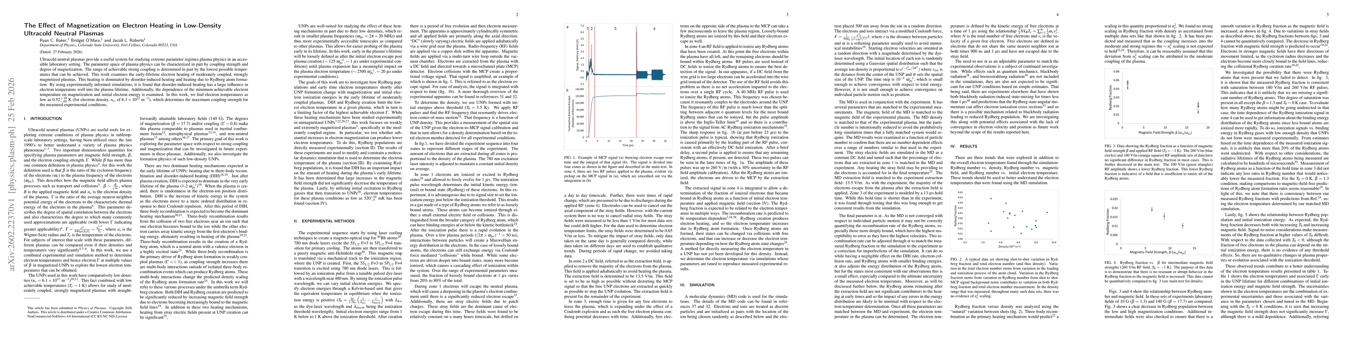 Thumbnail for The Effect of Magnetization on Electron Heating in Low-Density Ultracold Neutral Plasmas