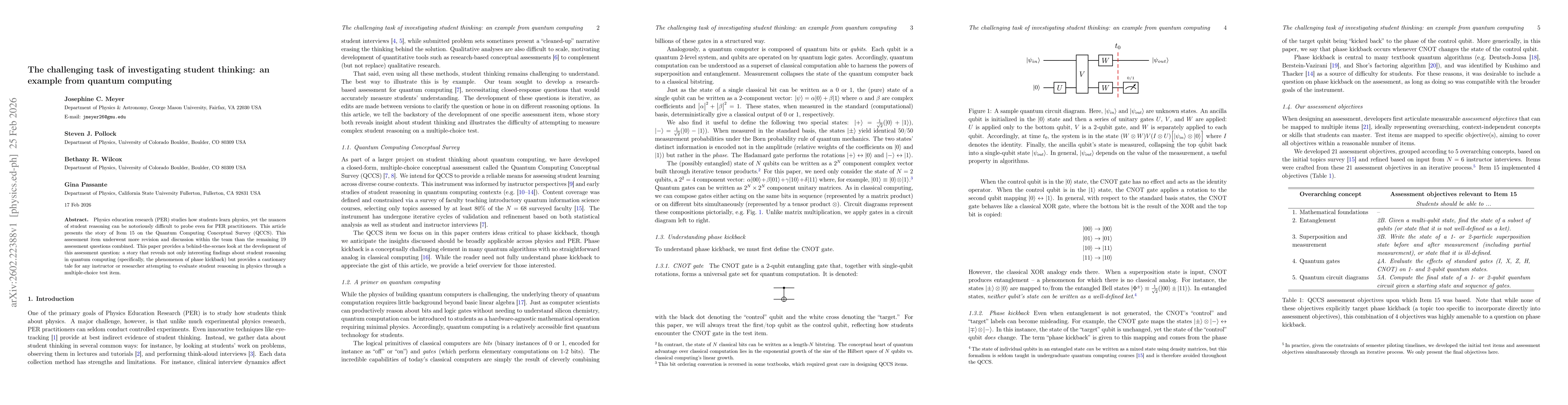 Thumbnail for The challenging task of investigating student thinking: an example from quantum computing