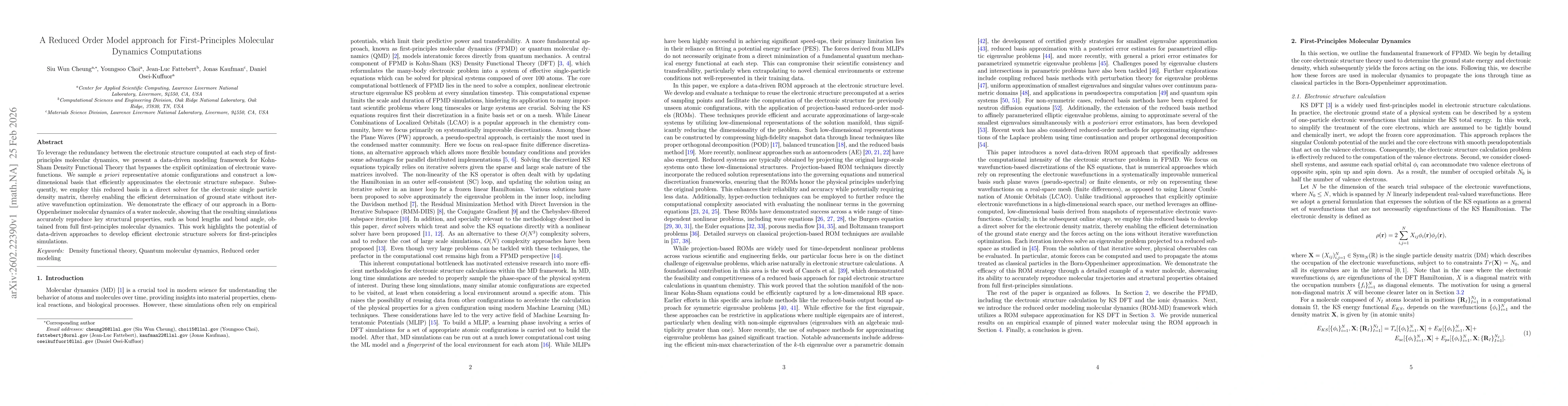 Thumbnail for A Reduced Order Model approach for First-Principles Molecular Dynamics Computations