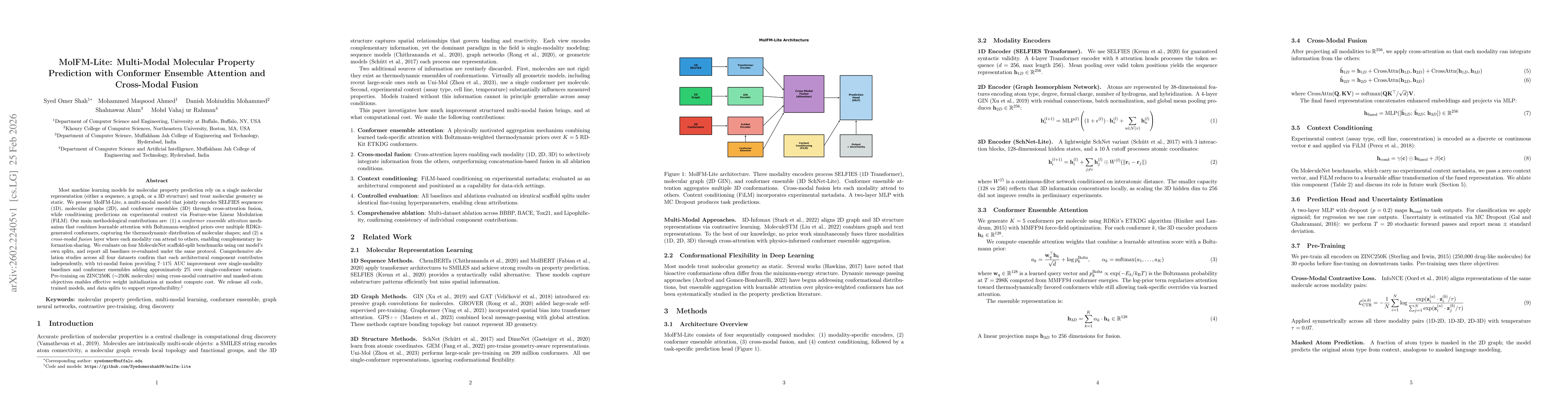 Thumbnail for MolFM-Lite: Multi-Modal Molecular Property Prediction with Conformer Ensemble Attention and Cross-Modal Fusion