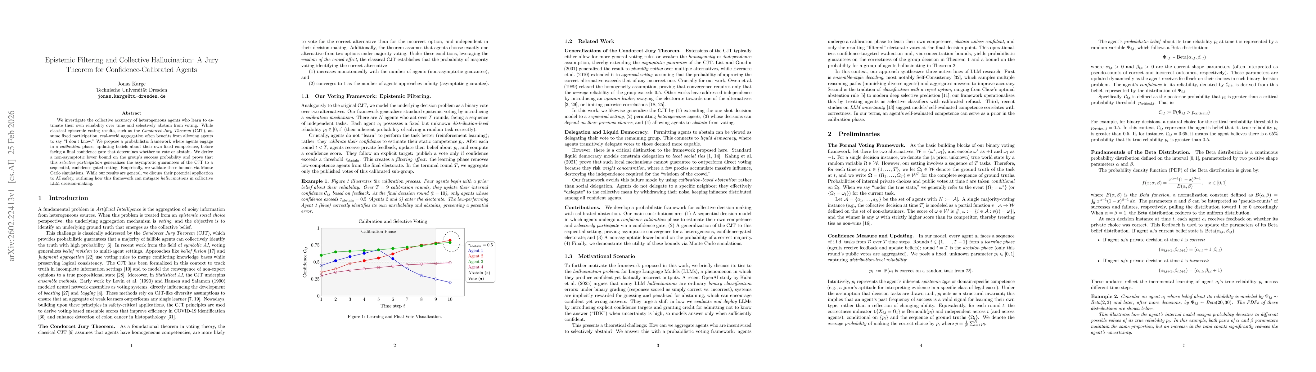 Thumbnail for Epistemic Filtering and Collective Hallucination: A Jury Theorem for Confidence-Calibrated Agents