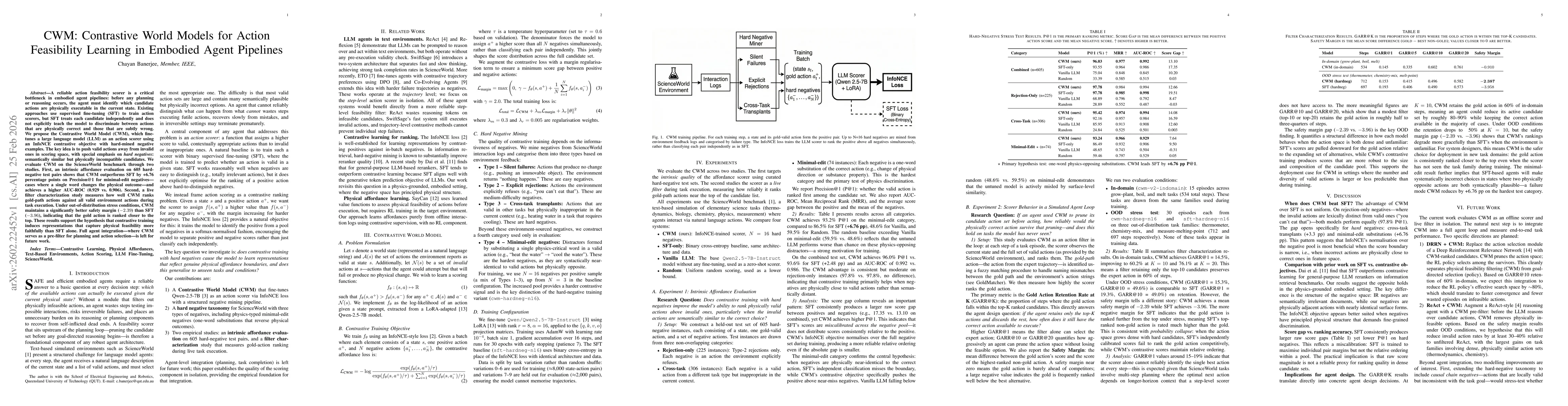 Thumbnail for CWM: Contrastive World Models for Action Feasibility Learning in Embodied Agent Pipelines