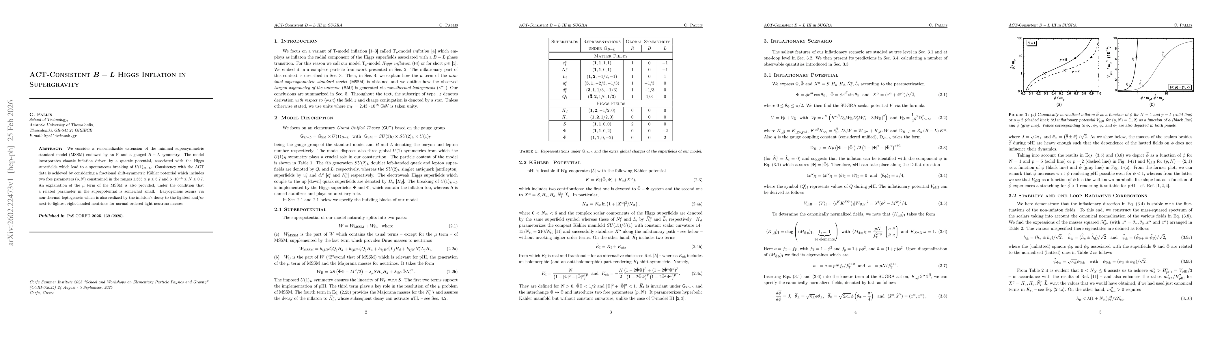 Thumbnail for ACT-Consistent B-L Higgs Inflation in Supergravity