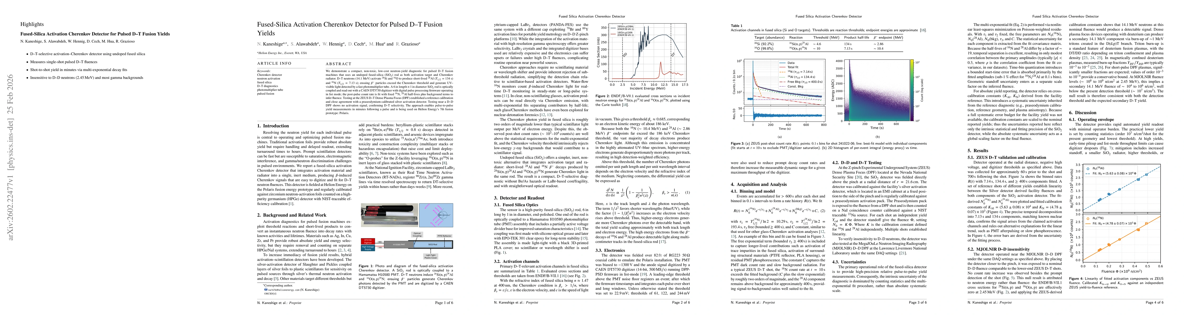 Thumbnail for Fused-Silica Activation Cherenkov Detector for Pulsed D--T Fusion Yields
