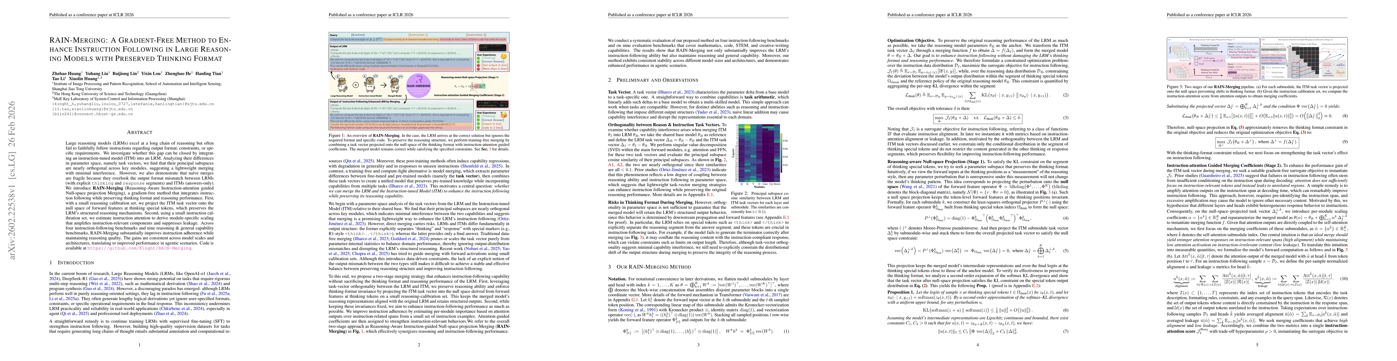 Thumbnail for RAIN-Merging: A Gradient-Free Method to Enhance Instruction Following in Large Reasoning Models with Preserved Thinking Format